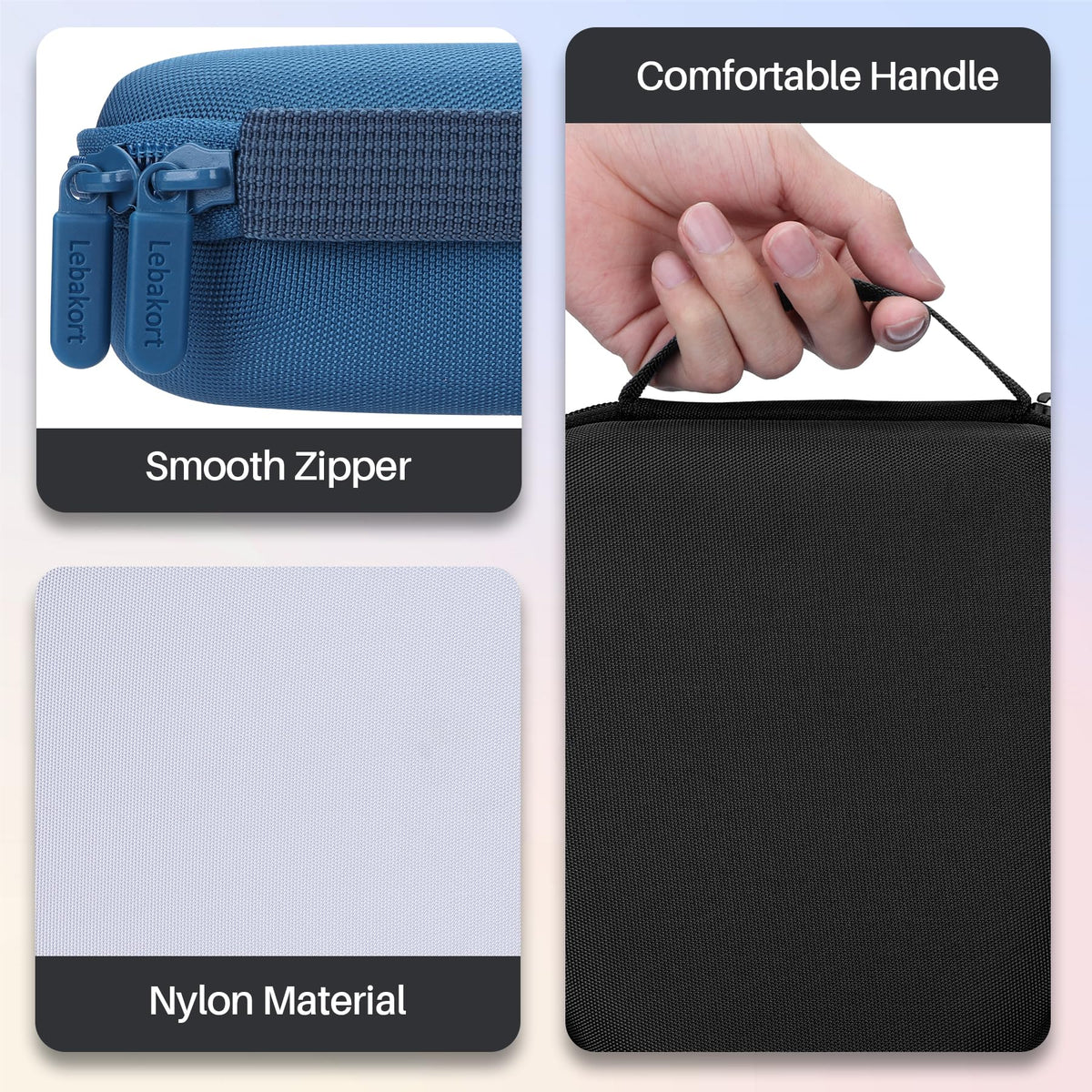 Lebakort double-layer mesh pockets organize cables and small accessories.