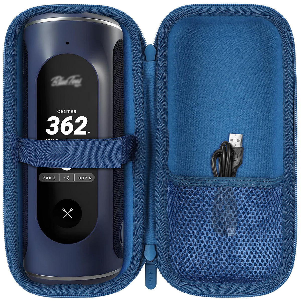 Lebakort hard case exterior protects Blue Tees Player+ GPS speaker during travel
