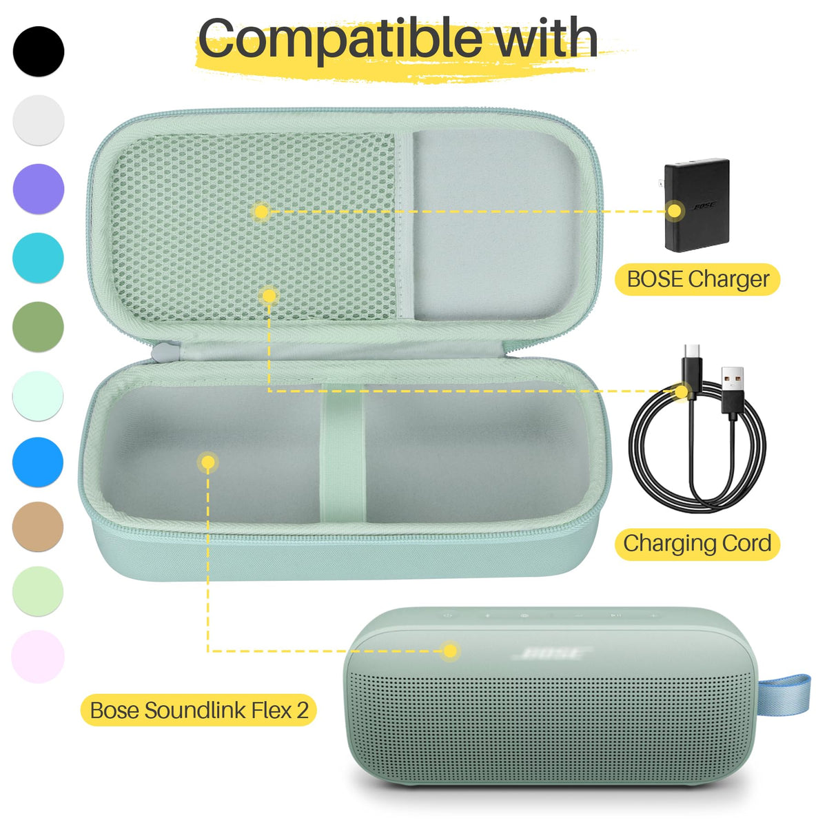 Sturdy EVA and nylon exterior protecting Bose SoundLink Flex on the go