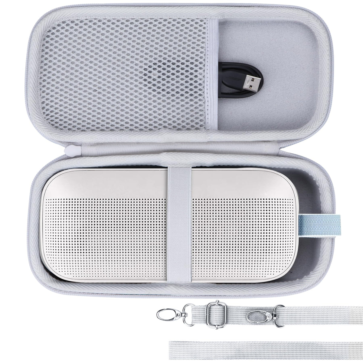 Lebakort hard case exterior in EVA and nylon protects Bose SoundLink Flex on the go.