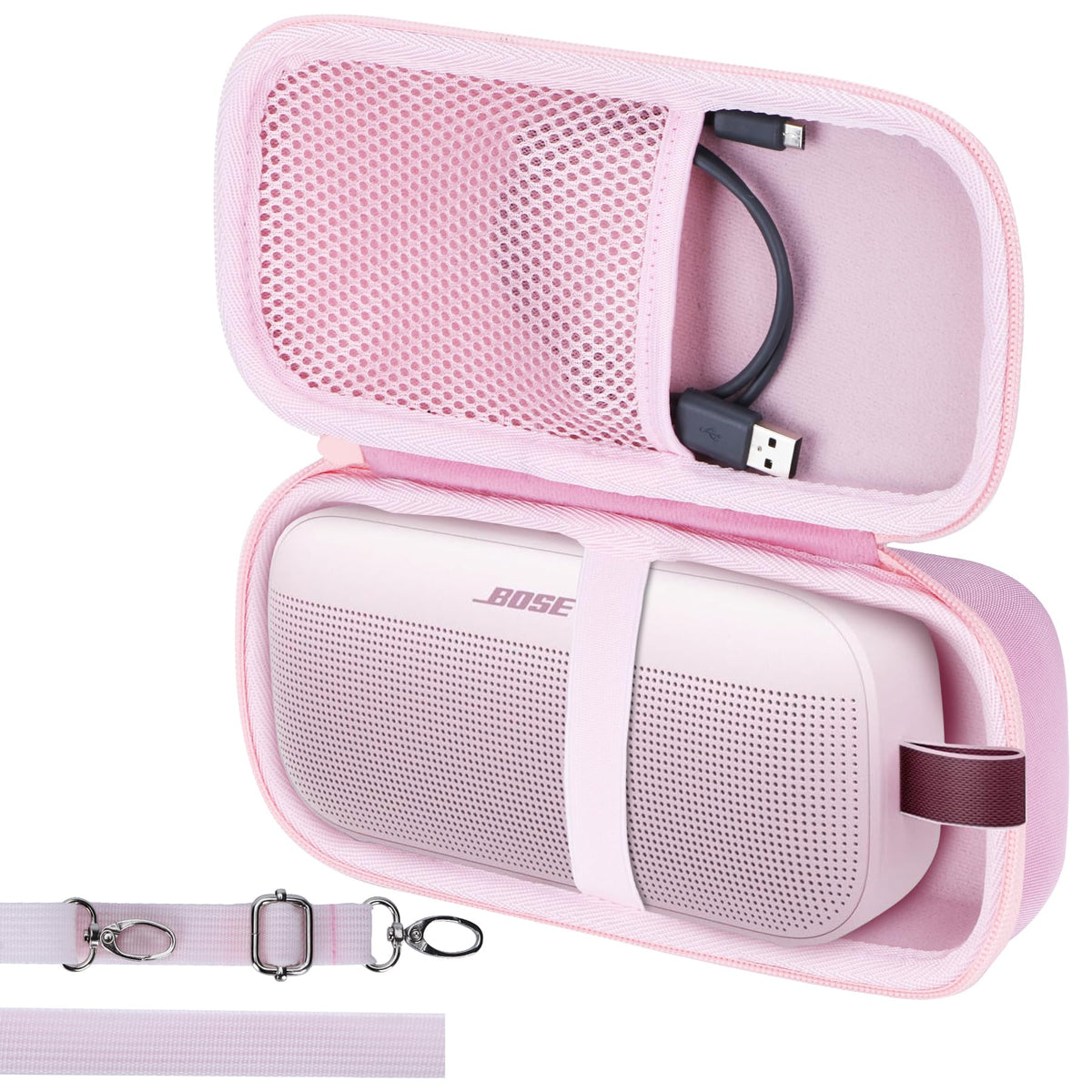Soft velvet interior shields Bose SoundLink Flex from scratches during travel