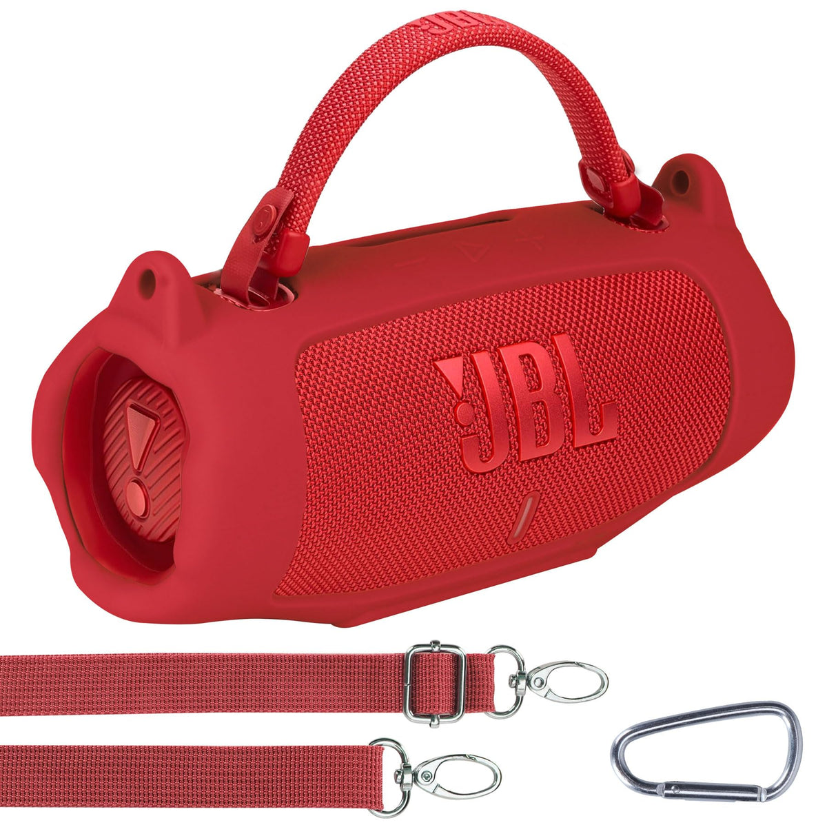 Lebakort JBL Charge 6 silicone cover red closeup with snug fit and protection.