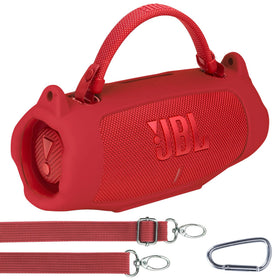 Lebakort JBL Charge 6 silicone cover red closeup with snug fit and protection.