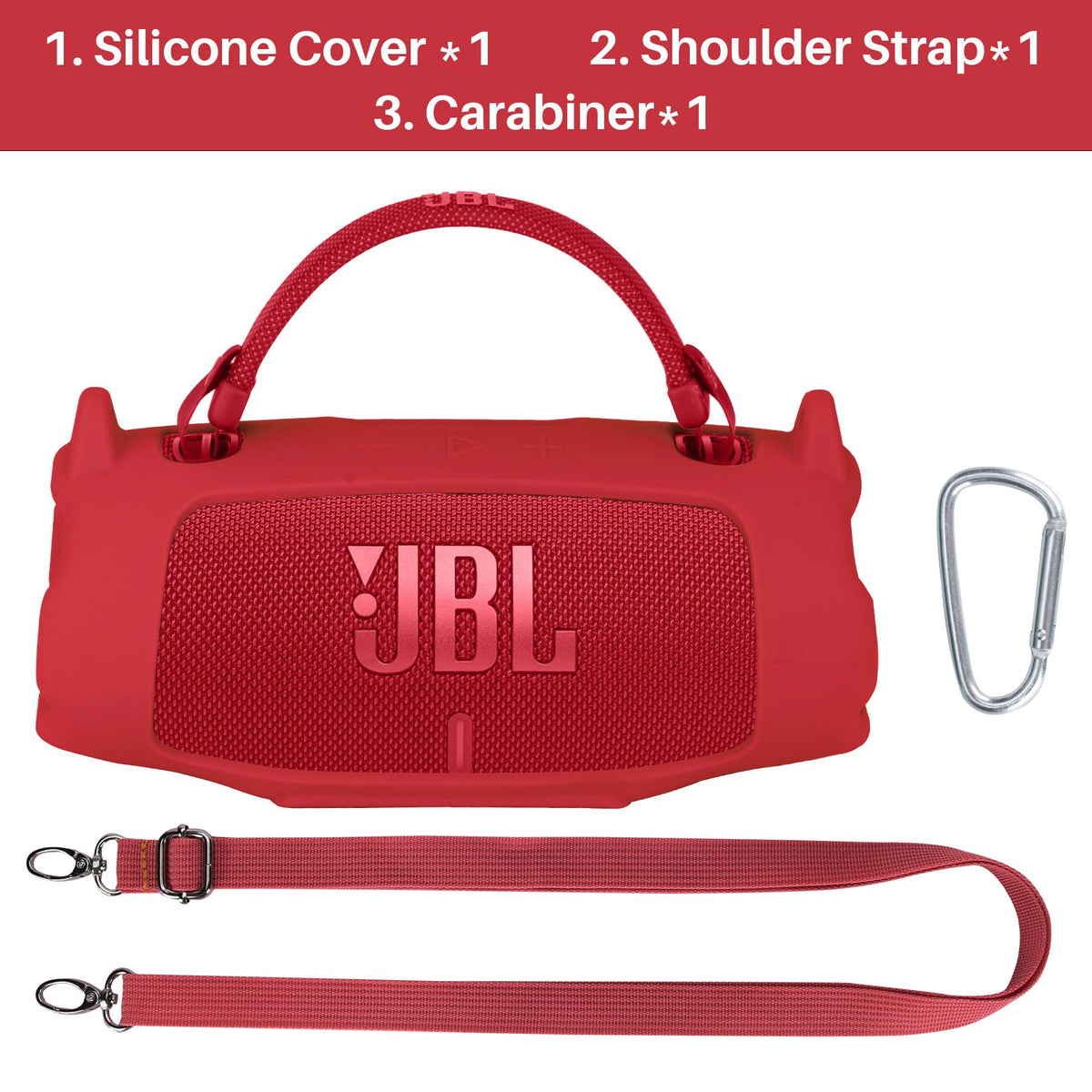 Lebakort JBL Charge 6 silicone cover with shoulder strap for easy transport.