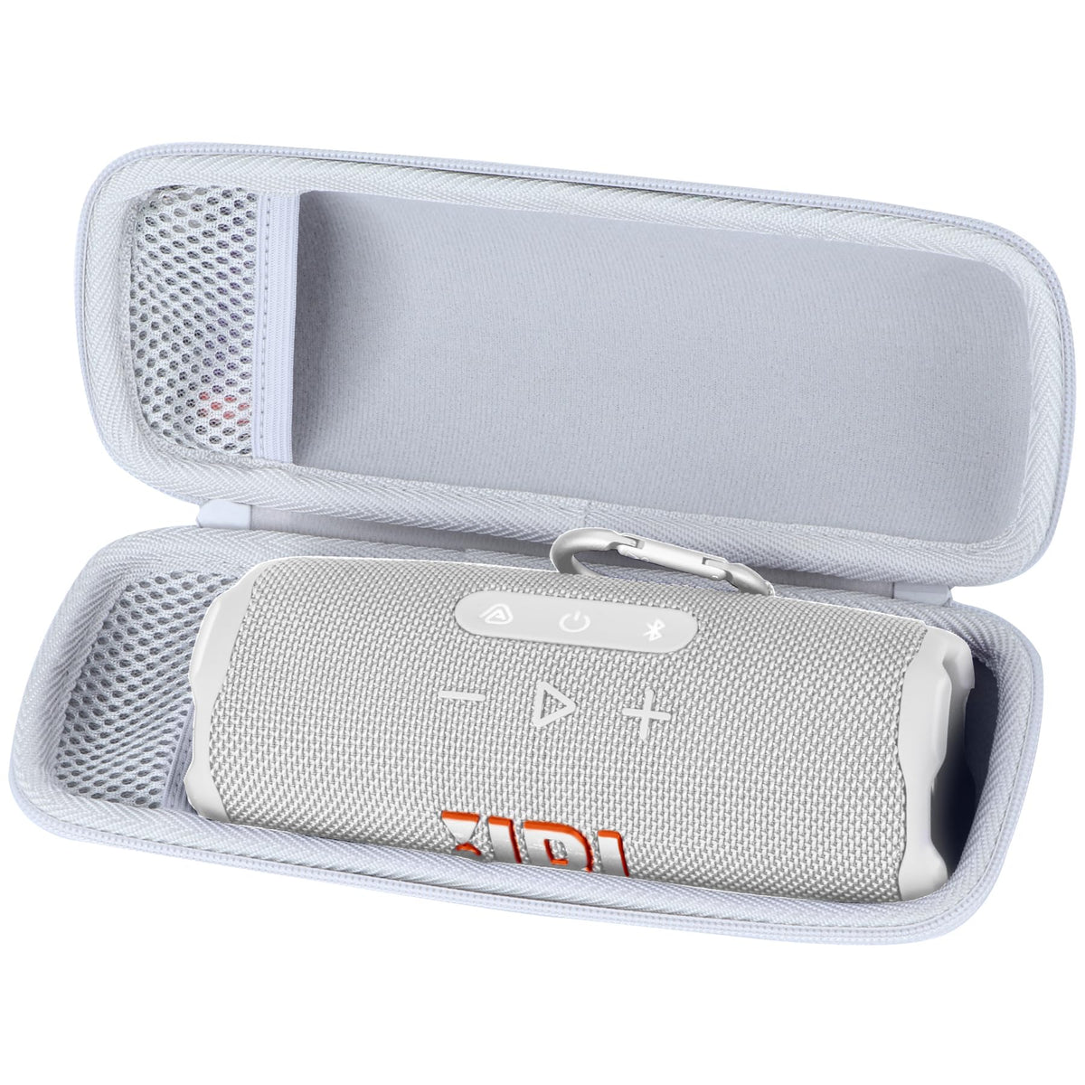 Lebakort off-white hard case for JBL Flip 6 keeps accessories organized on the go.