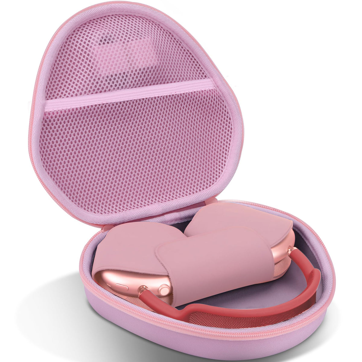 Lebakort pink hard case for AirPods Max front view, compact protection