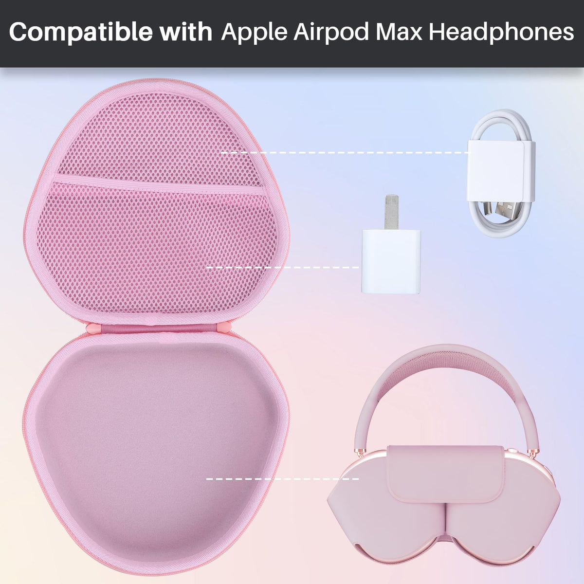 Lebakort pink case velvet interior cushions AirPods Max safely