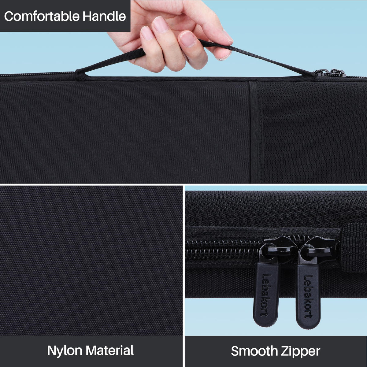 Lebakort side view with hand strap for easy carrying