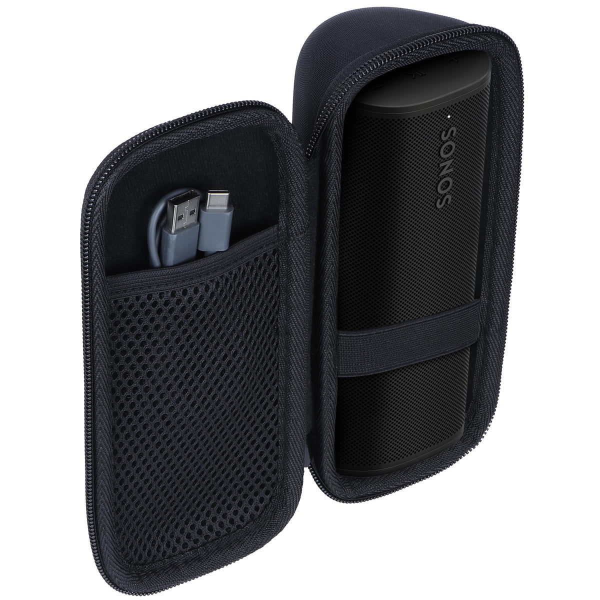 Lebakort Sonos Roam case interior pockets keep accessories organized on the go.