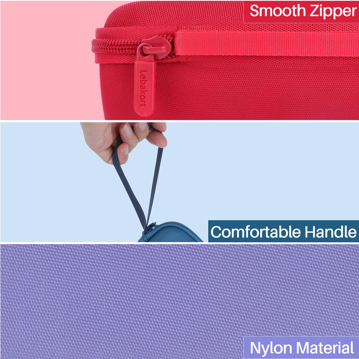 Lebakort storage case zipper closure for easy access