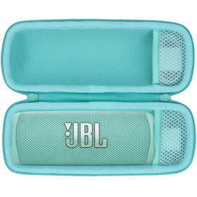 Lebakort teal hard case exterior protects JBL Flip speakers during travel.