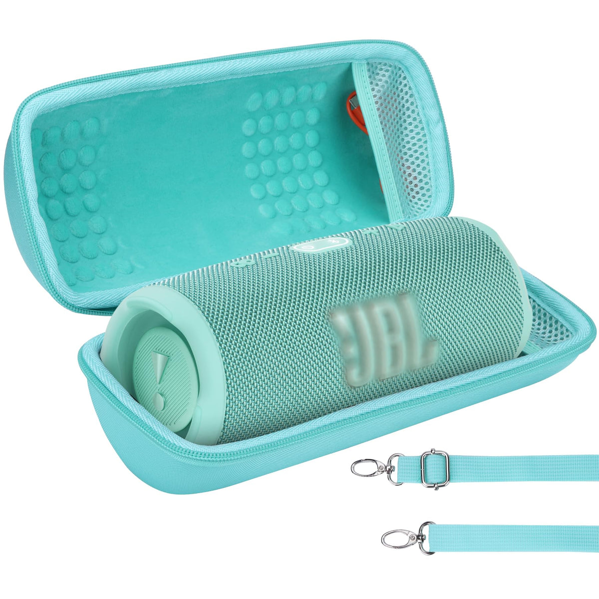 Lebakort teal hard case front protects JBL Charge 5 during transport