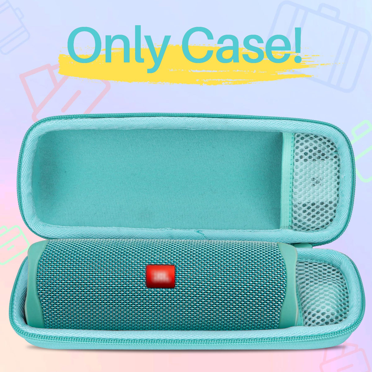 Lebakort teal case handle makes on-the-go transport easy.