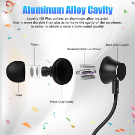 Lecefty product contents laid out to show earbuds, neckband, and three tip sizes for fit