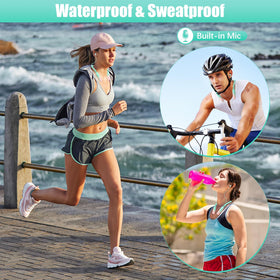 Lecefty earbuds in use while running showing secure fit and sweat resistance