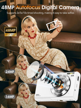 Lecnippy digital camera displaying 48MP photo mode for vibrant stills.
