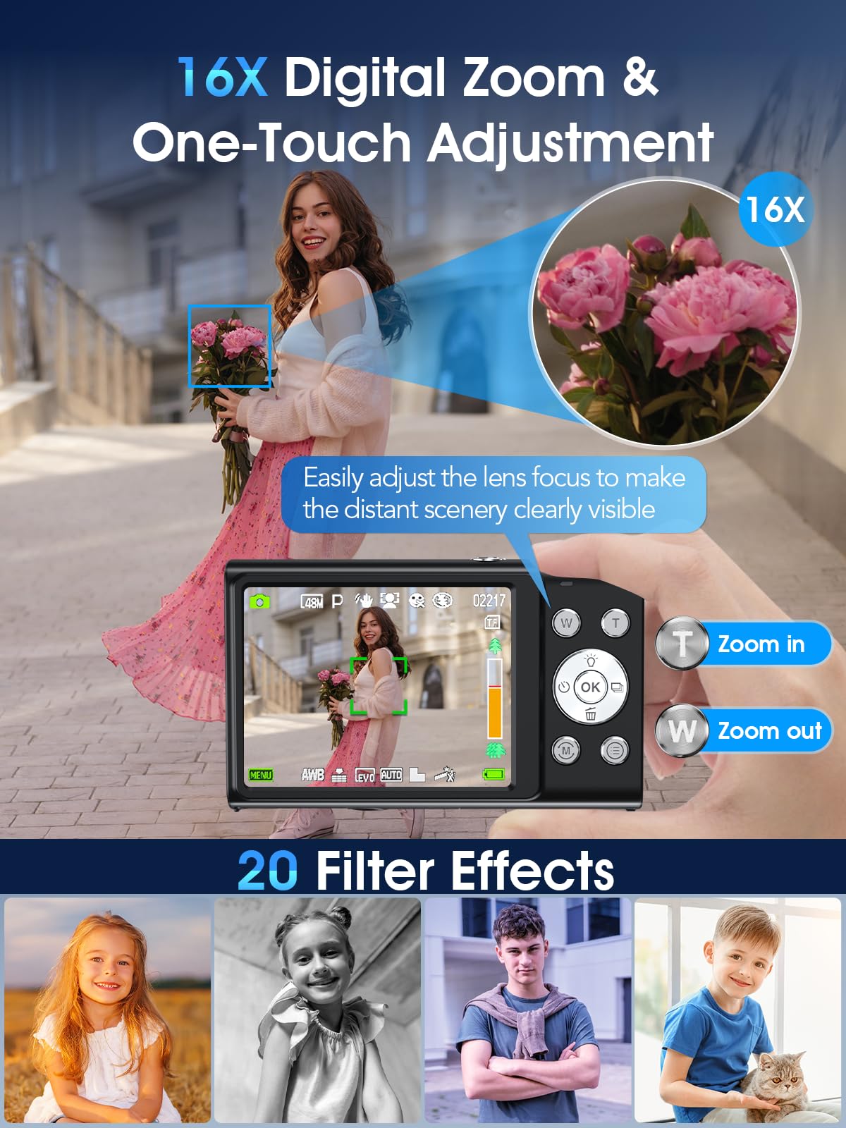 Lecnippy Digital Camera features smart autofocus for precise, clear shots.