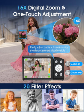 Lecnippy Digital Camera features smart autofocus for precise, clear shots.