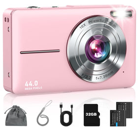 Lecran front view showing pink camera and visible buttons, easy-to-hold design