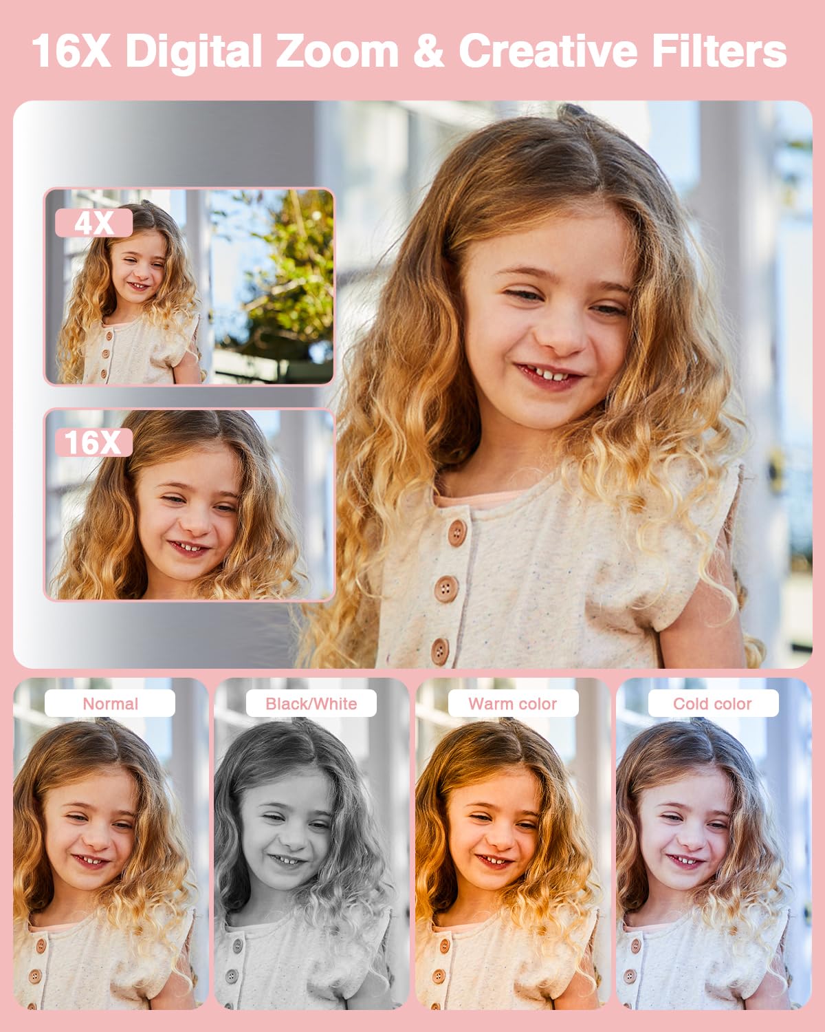 Lecran child using camera outdoors capturing family activity and smiles