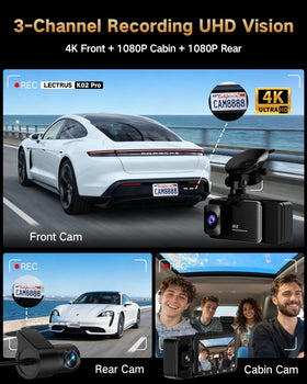 LECTRUS 3-channel recording captures front, rear, and cabin views for context.