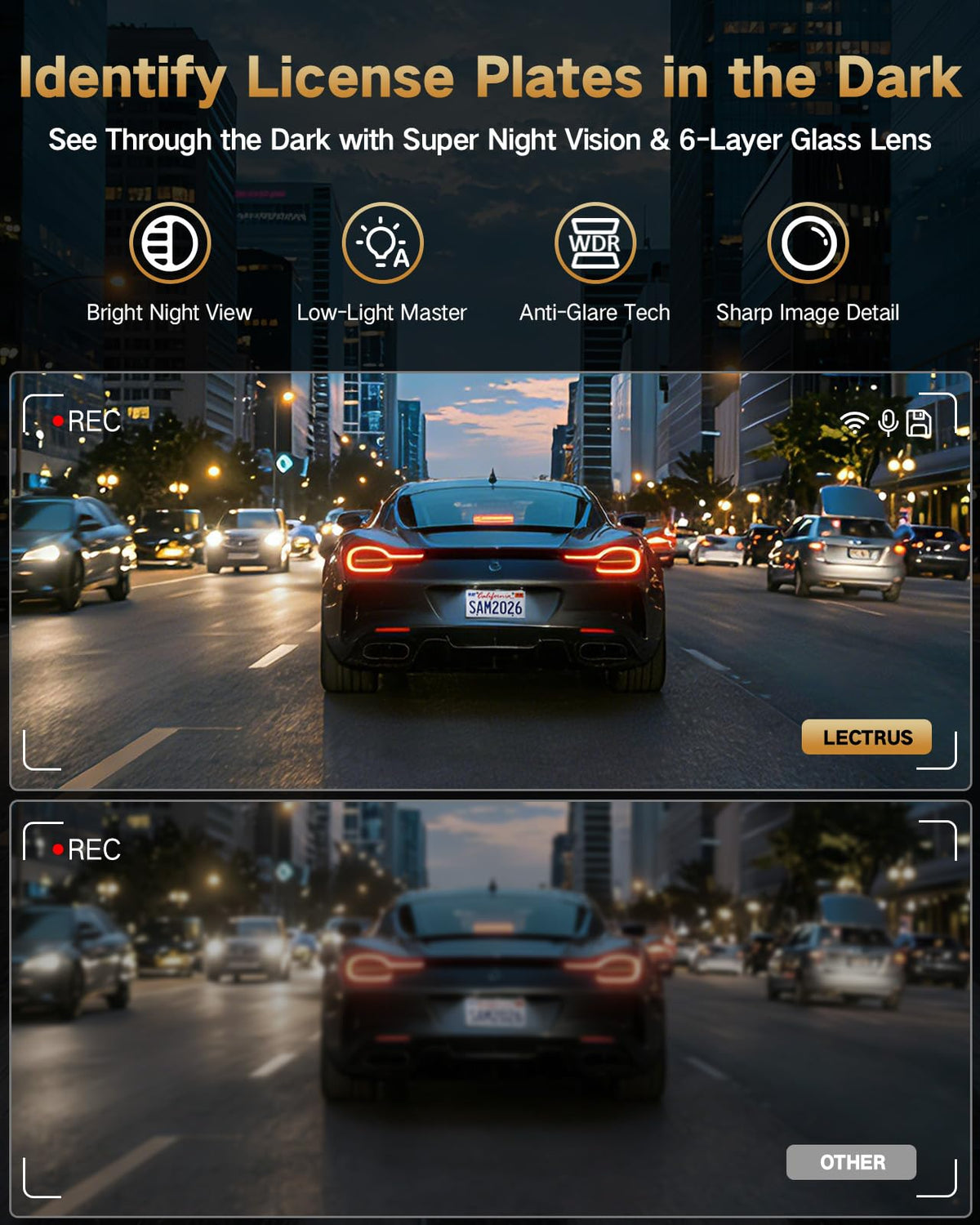 Lectrus 4K dashcam rear wide-angle records safe backing and rear traffic.