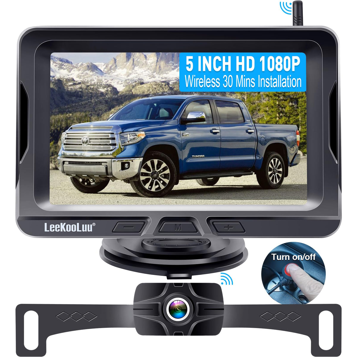 LeeKooLuu HD1080P 5inch LCD display offers easier dashboard parking visibility.