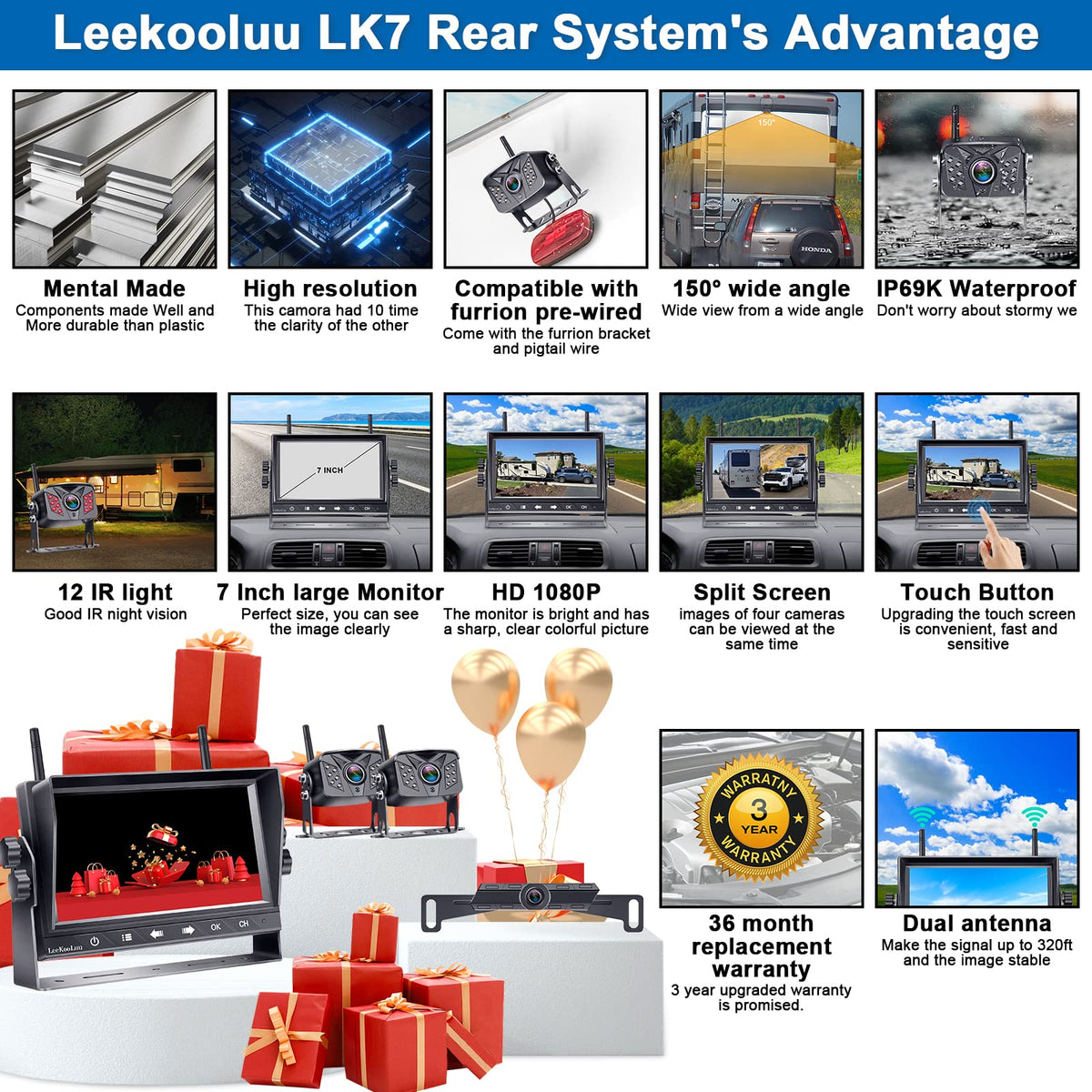 LeeKooLuu 1080P monitor supports four-camera layouts for flexible viewing