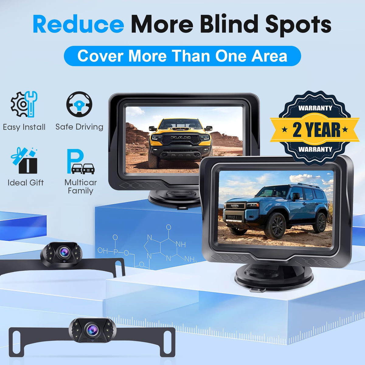LeeKooLuu night vision LEDs adapt to dim lighting for safer parking.