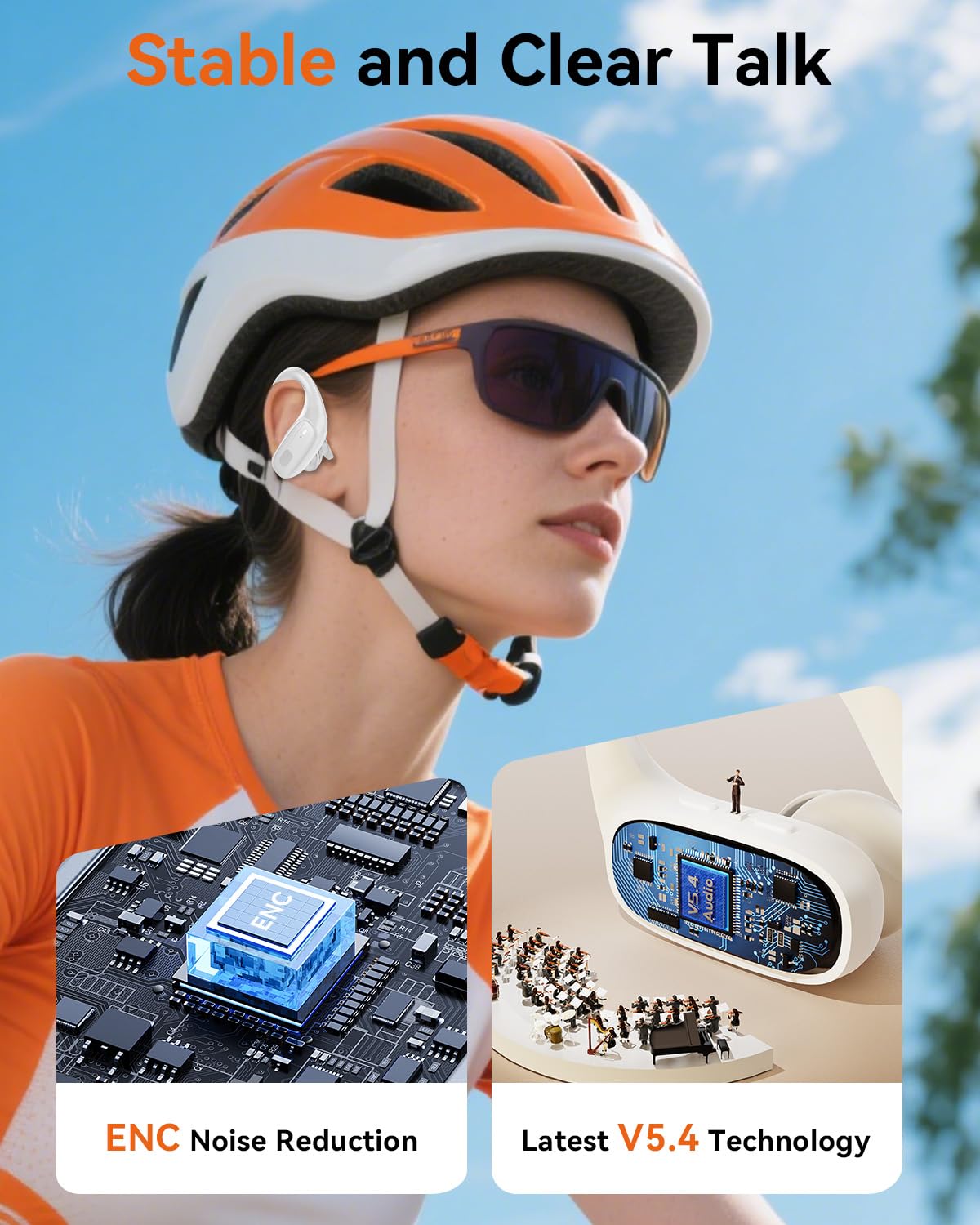 LEEMC charging case open with earbuds inside, long playtime benefit