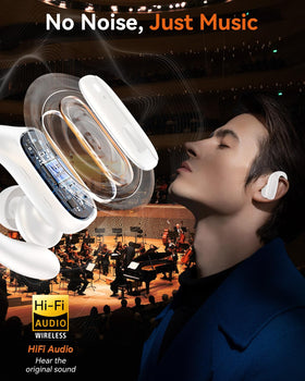 LEEMC earbuds in ear during workout, stable hold and sweat resistance benefit