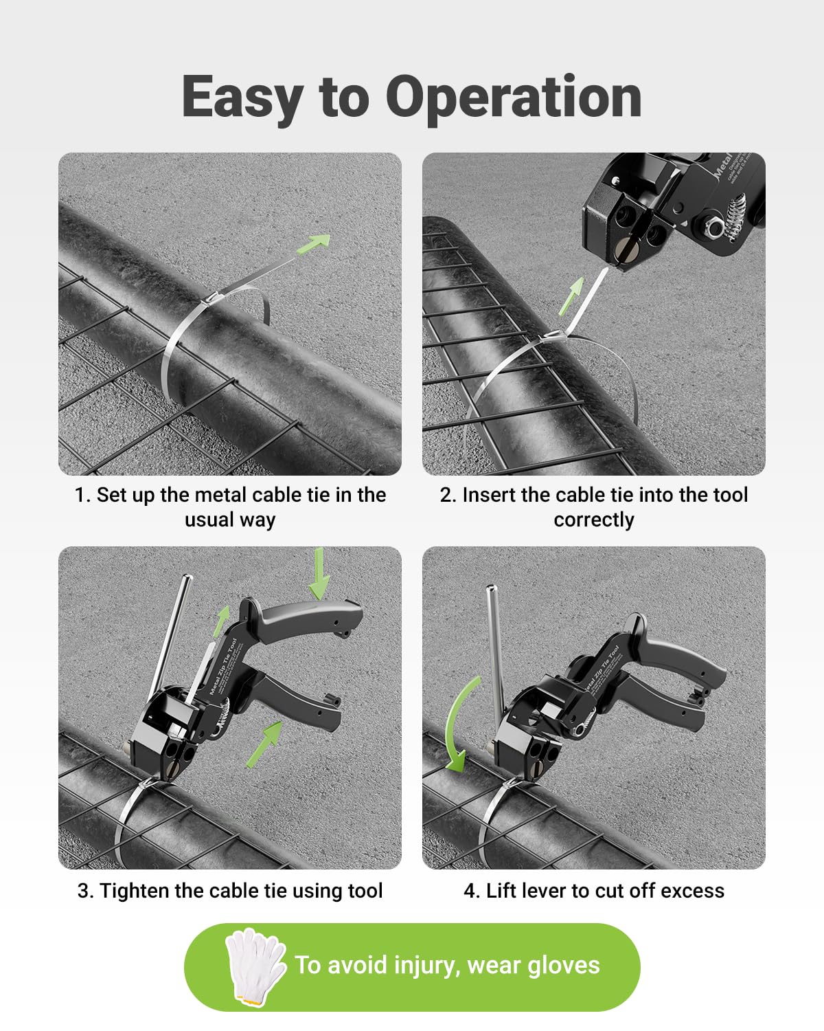 LEENUE heavy-duty metal zip tie tool closeup highlighting precise tensioning