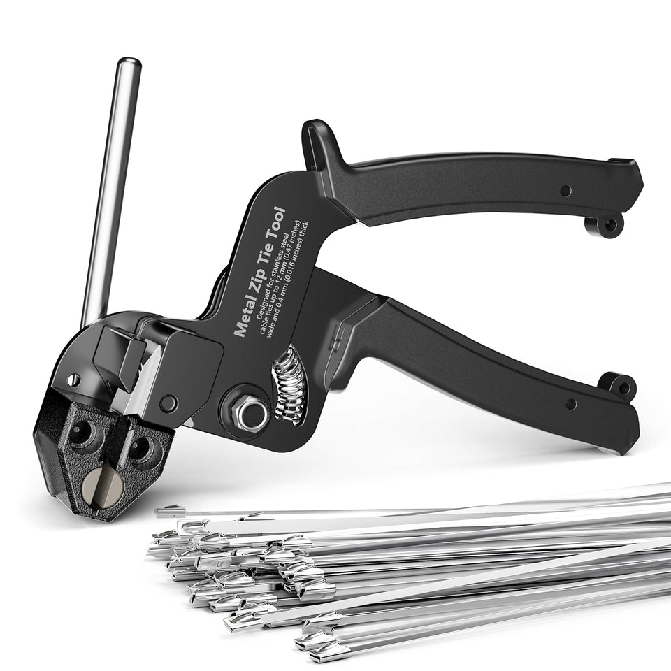 LEENUE stainless steel cable tie gun in use for fast, secure binding