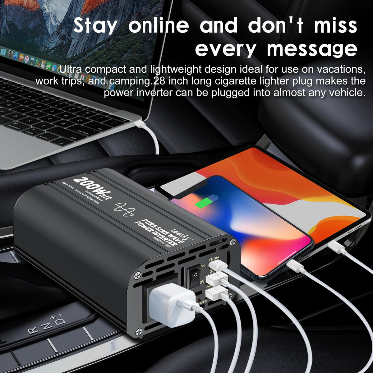 Leesky AC outlet and USB ports detail showing versatile device compatibility