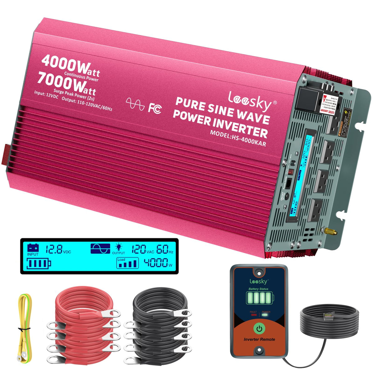 LEESKY 4000W pure sine inverter front view powers essential appliances smoothly during off-grid use