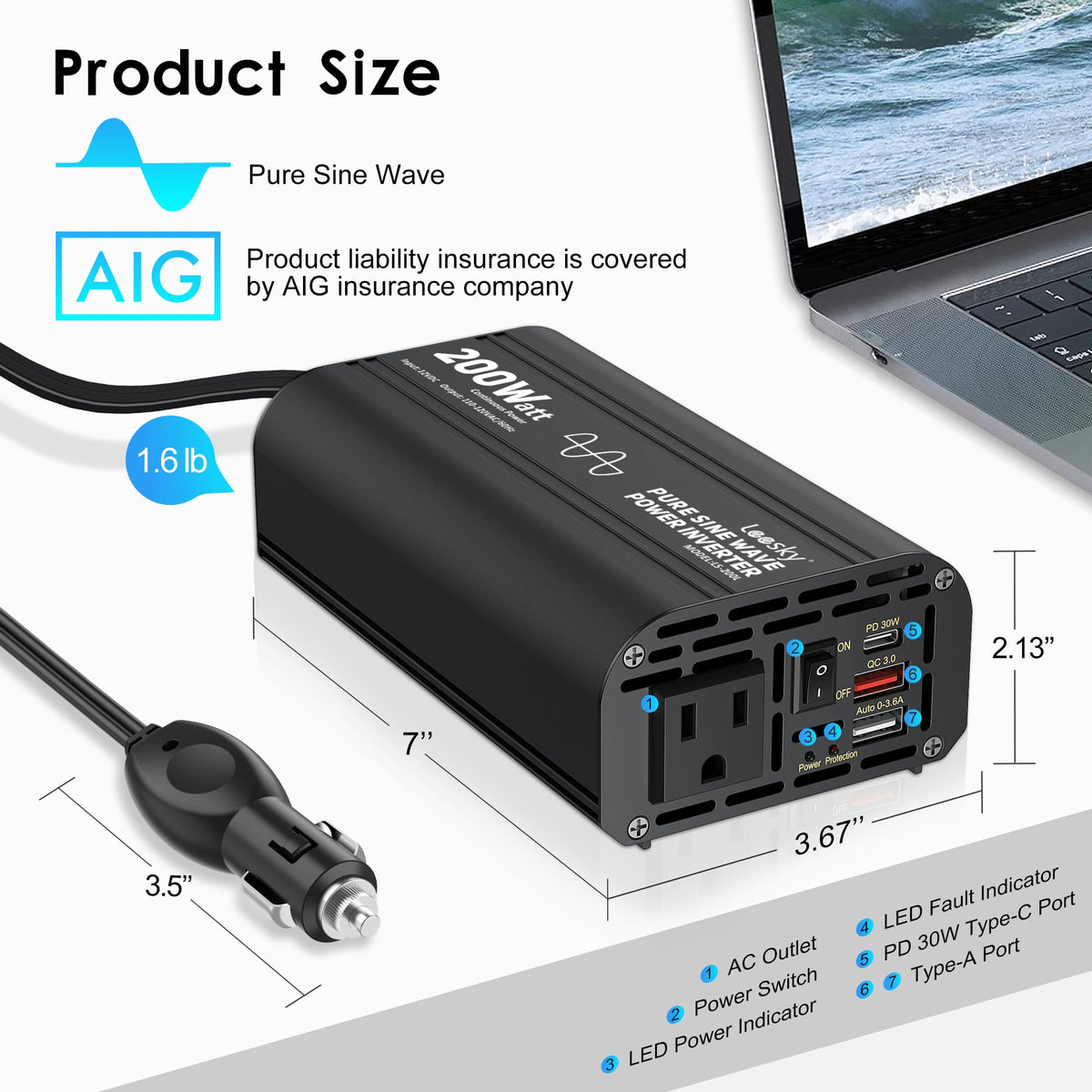 Leesky inverter powering devices inside RV for convenient mobile charging