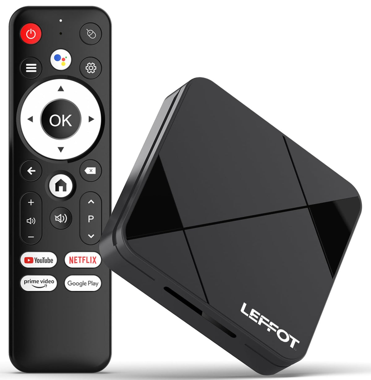 LEFFOT front packaging showing compact 4K streamer and benefits