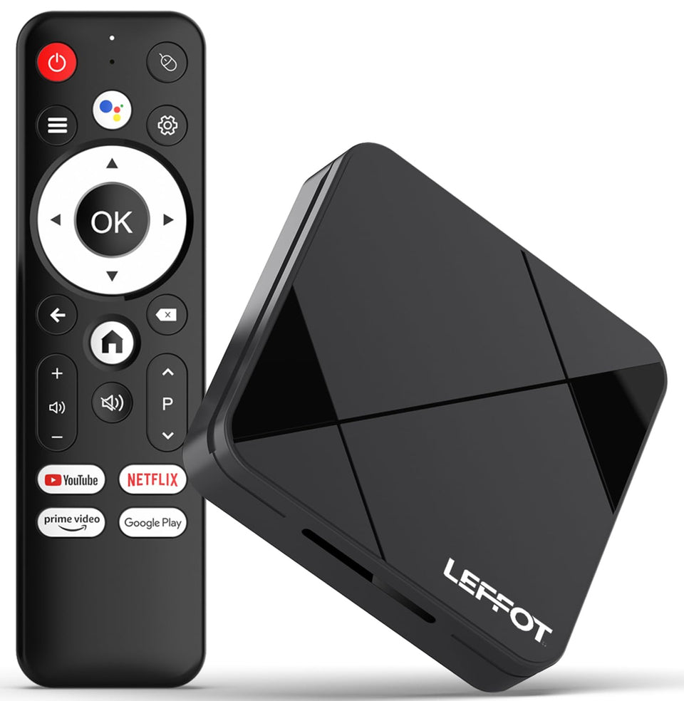 LEFFOT front packaging showing compact 4K streamer and benefits