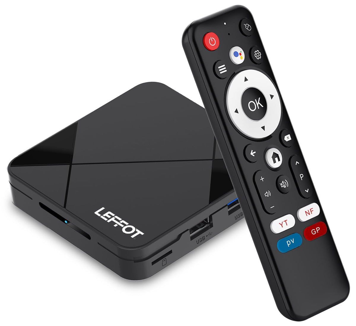 LEFFOT front view showing compact 4K box and clear design benefits