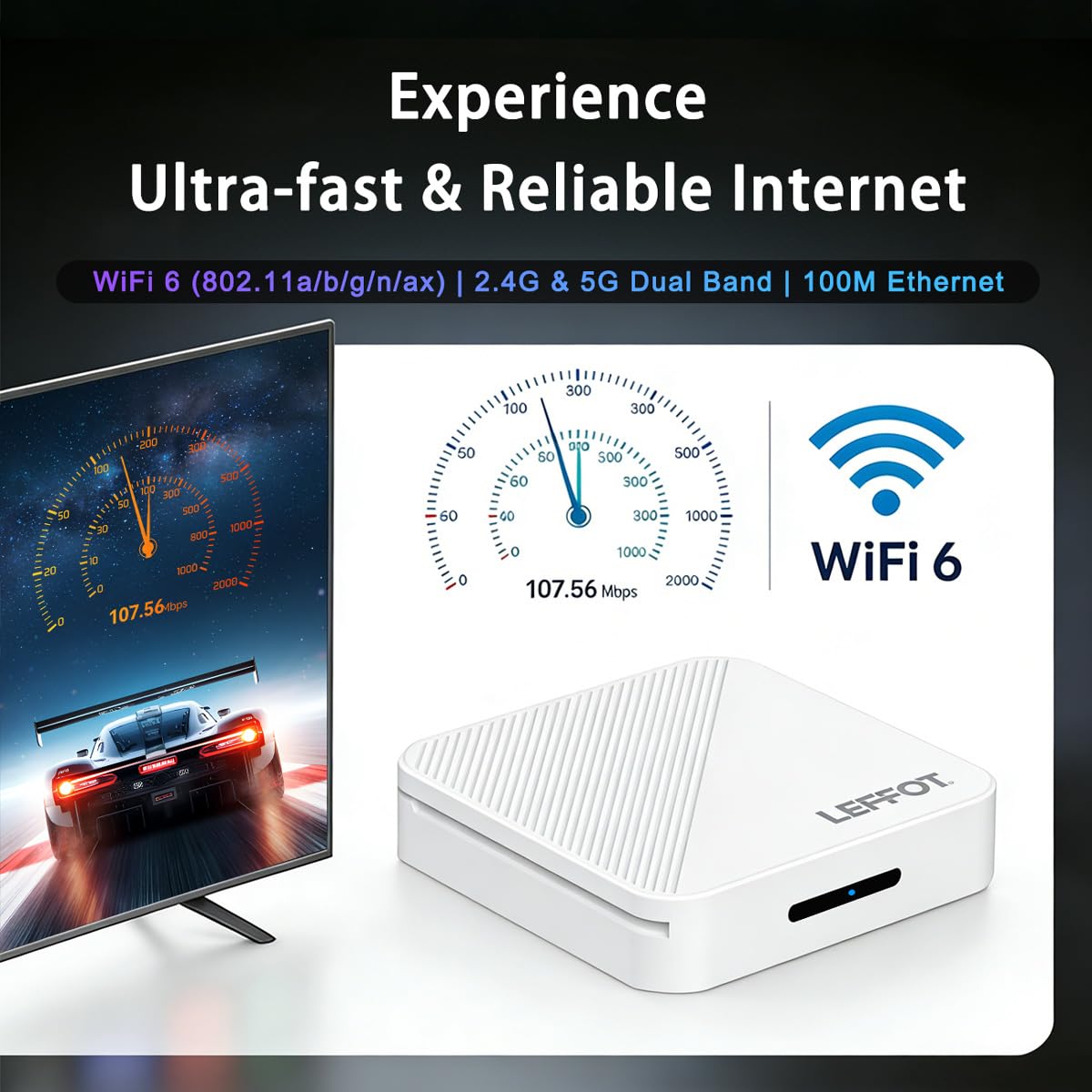 LEFFOT H313 with HDMI cable connected to TV emphasizing 4K video output benefit