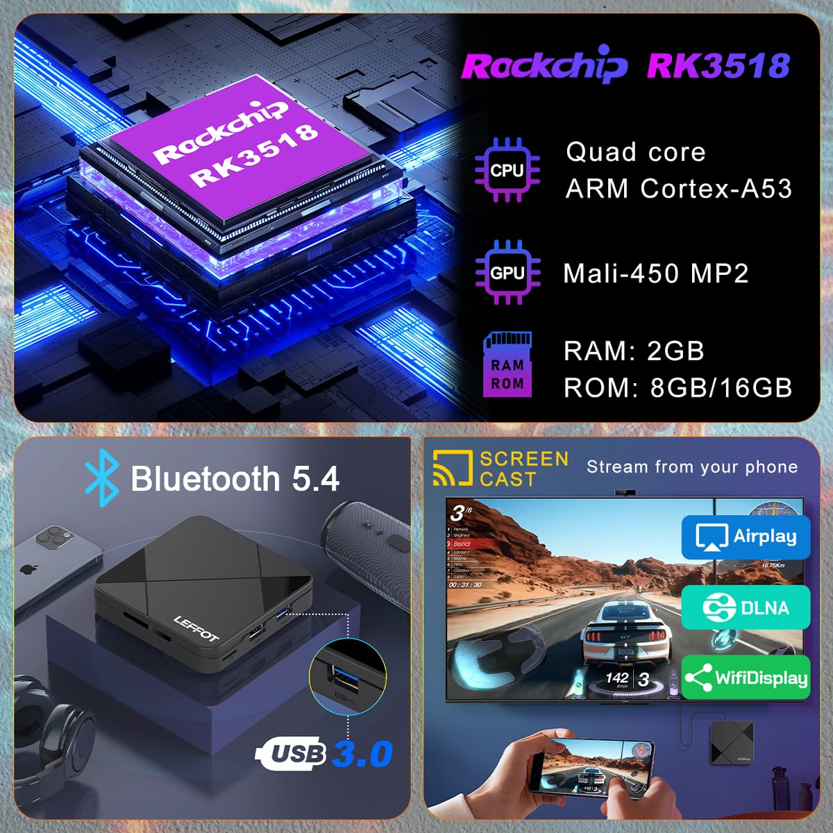 LEFFOT with USB drive and TF card for easy storage expansion