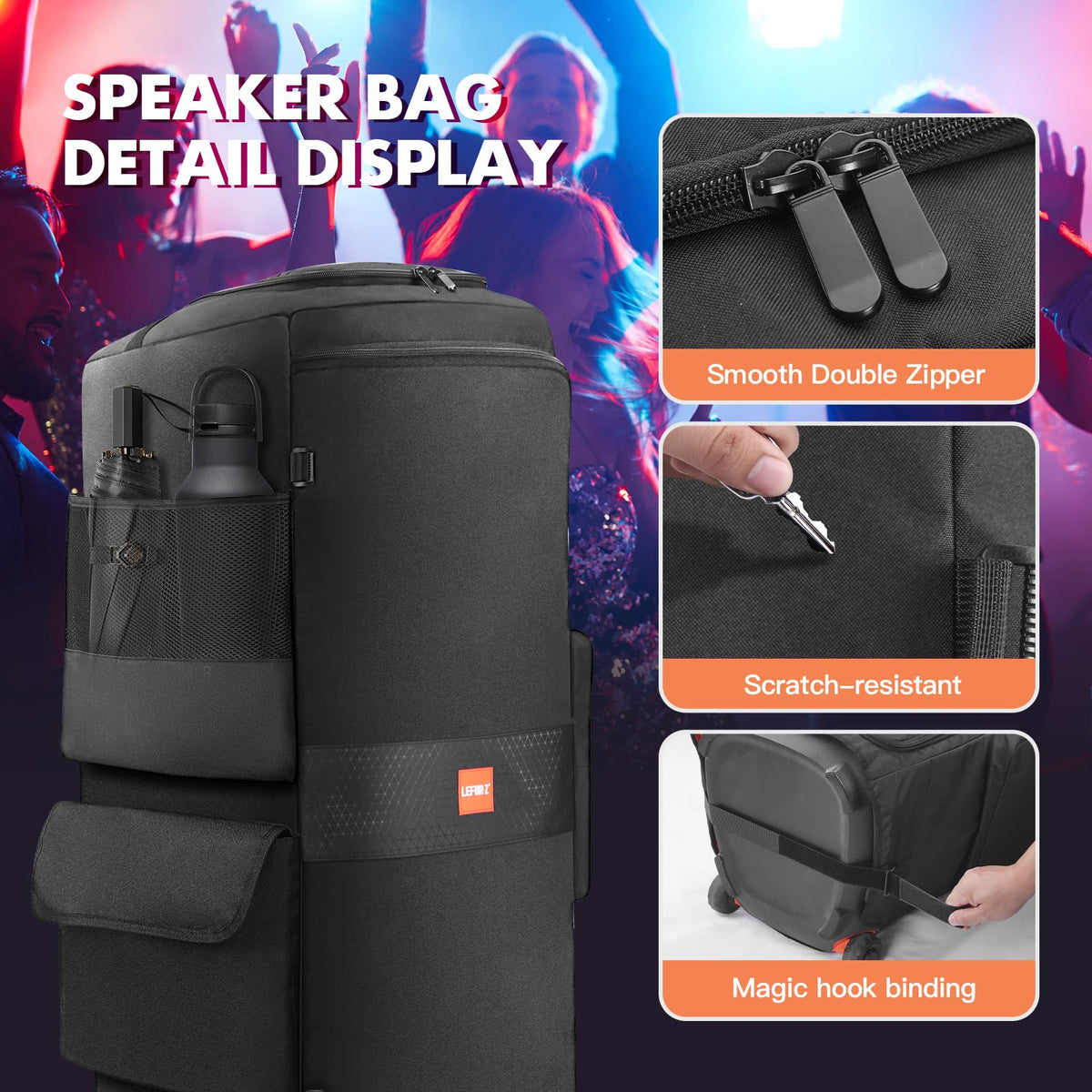 LEFOR·Z speaker bag folded flat to save space when JBL PartyBox 710 is not in use