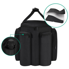 LEFOR·Z side pockets holding microphone charger and cables for organized transport