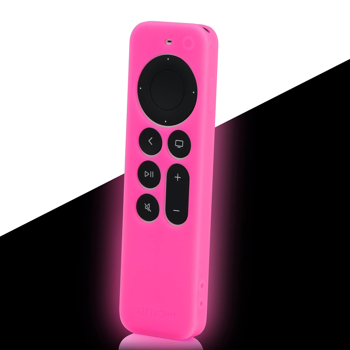 LEFXMOPHY pink protective Apple TV remote case enhances grip and glow-in-the-dark visibility