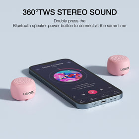 LEICEX pink mini speaker with coin-sized design for pocket carry