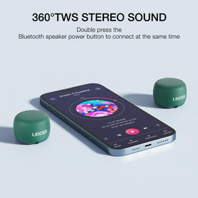 LEICEX mini Bluetooth speaker side shot coin-sized form ideal for pockets