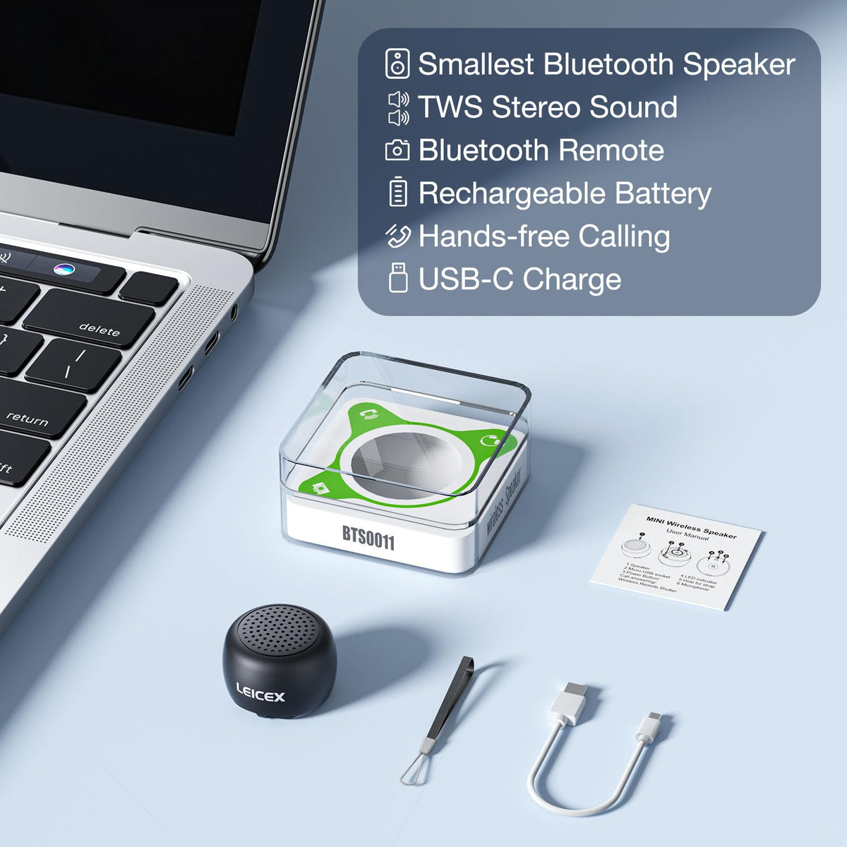 LEICEX mini speaker pocket-size coin form slips into bags or keys