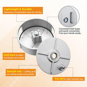 LEIFIDE reel threaded on a belt for hands-free carrying benefit