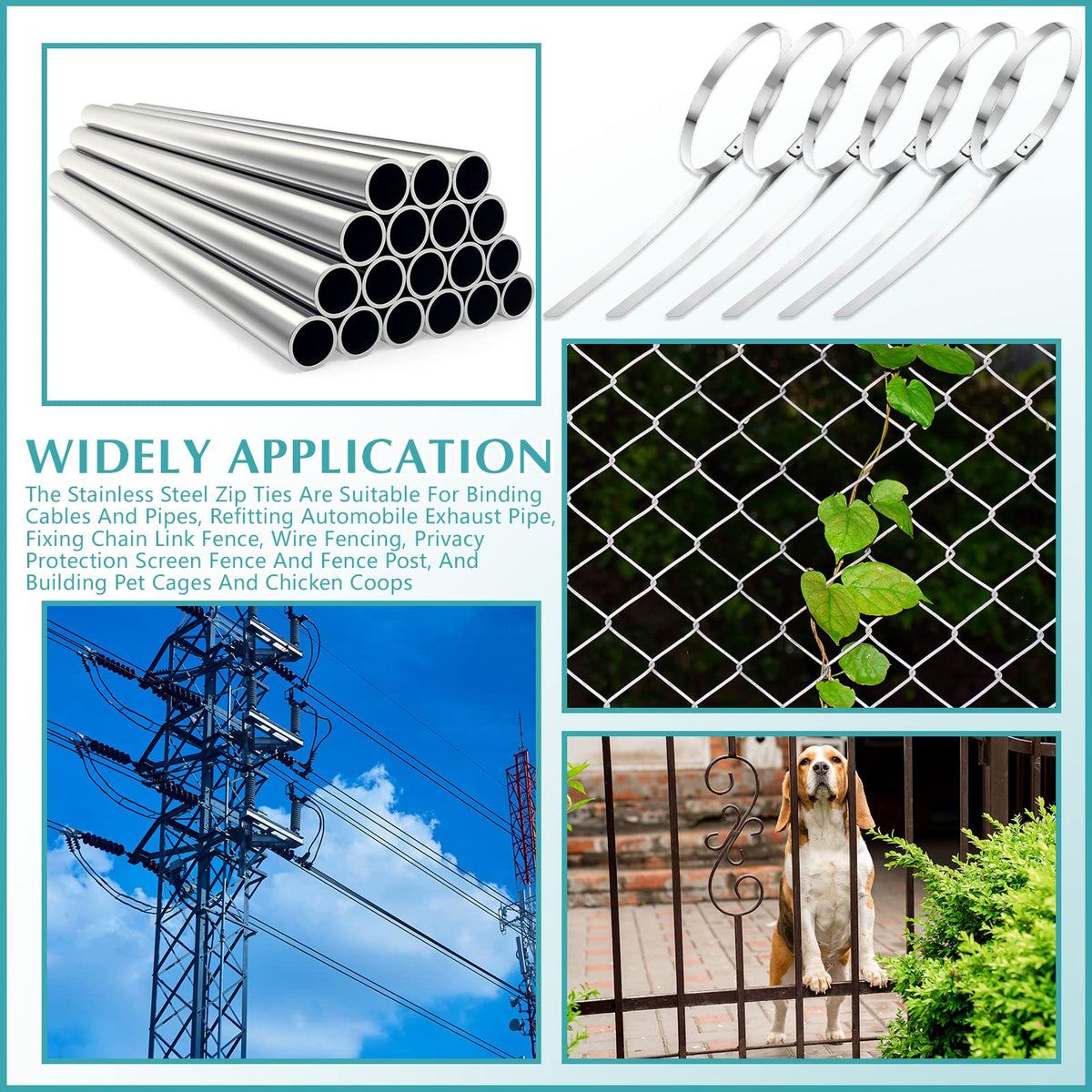 LEIFIDE ties fastening a chain link fence post showing durable outdoor protection