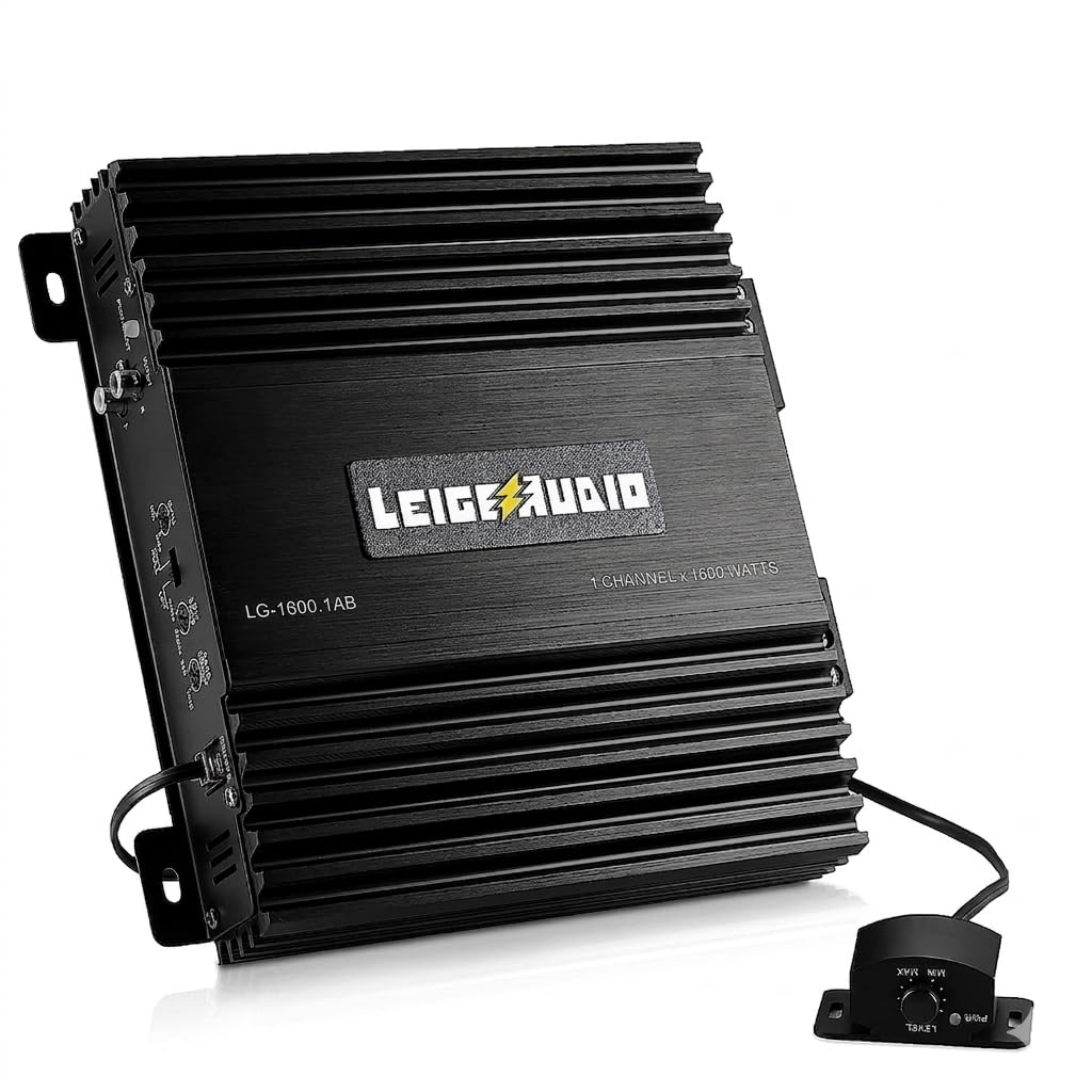LEIGESAUDIO 1600W monoblock amplifier front view showing compact power for deep bass